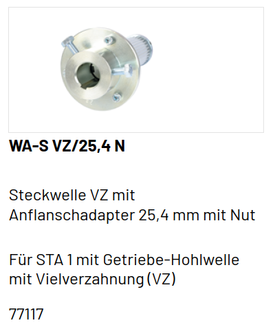 Marantec Wellenadapter für Sektionaltorantriebe mit Vielverzahnung